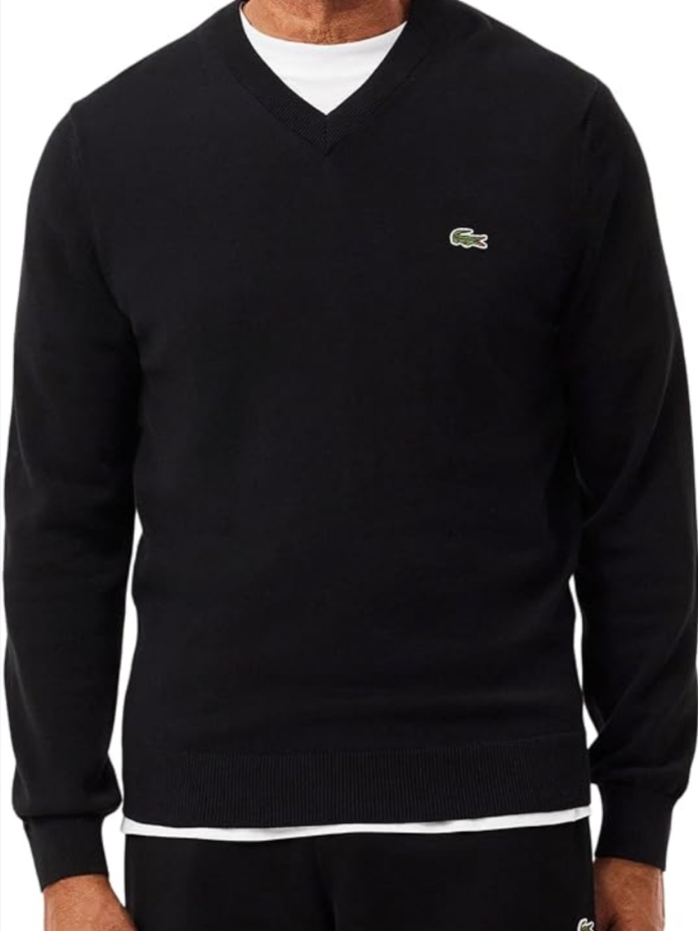 Lacoste Men's Black V-Neck Pullover with Crocodile Logo